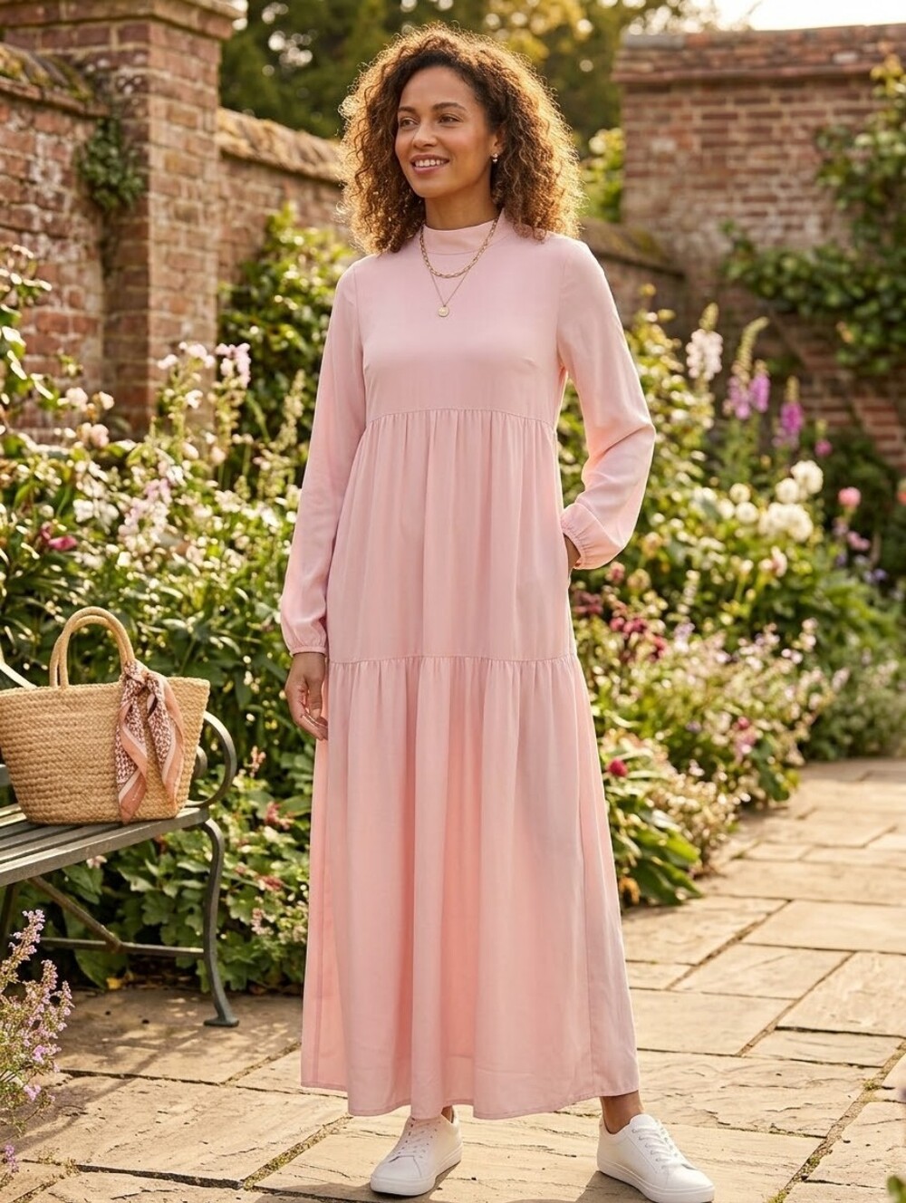 Refka Long Sleeve Pink Maxi Dress - Elegant Modest Style Size 6